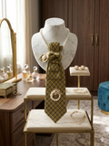 Mustard Gold Plaid Necklace Tie with Pearl Accents | Statement Piece