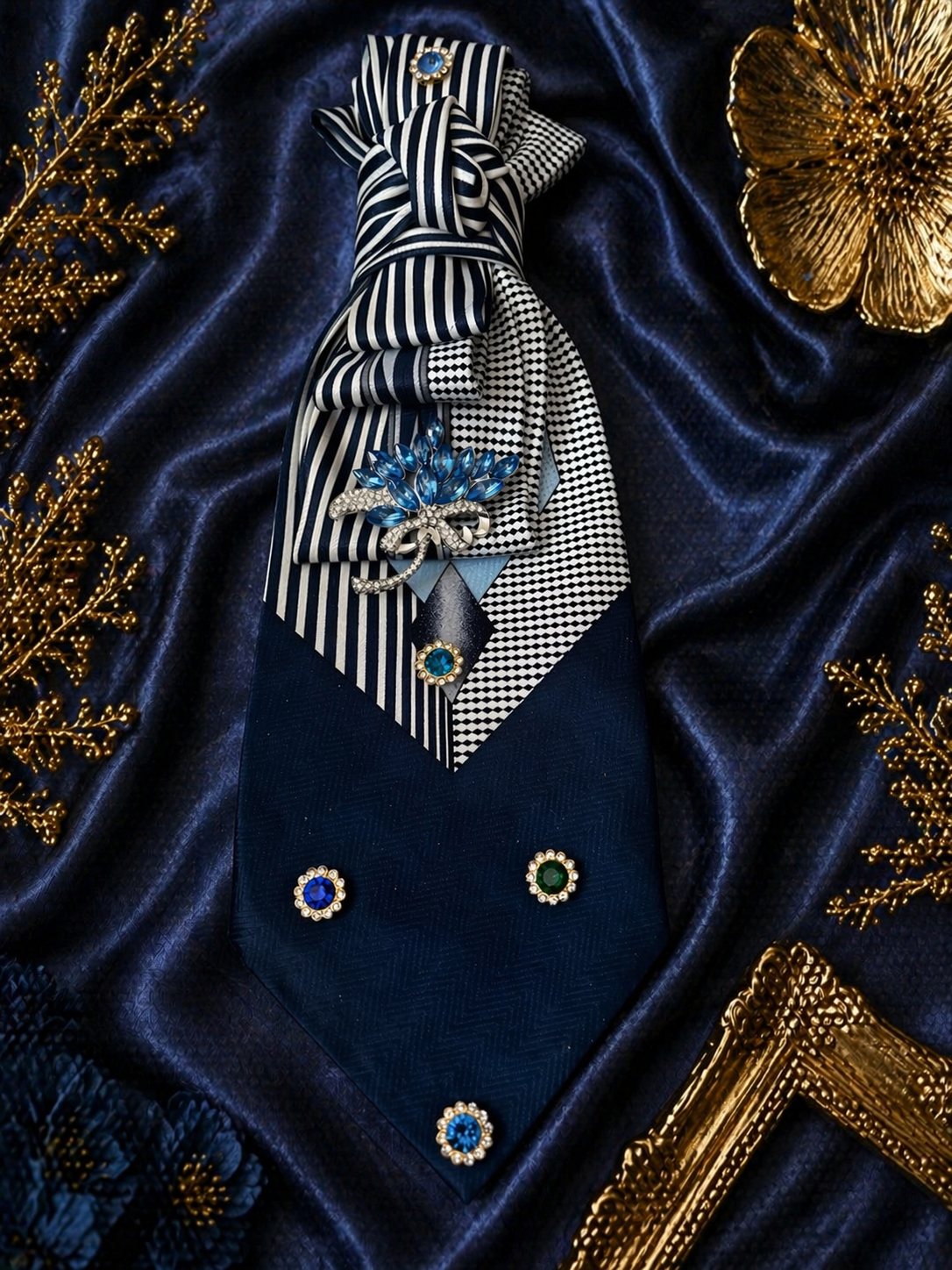 Blue Statement Necklace Tie – Bold Confidence Piece
