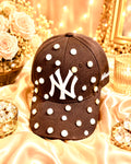 Custom Dark Brown NY Yankees Pearl & Crystal Hat