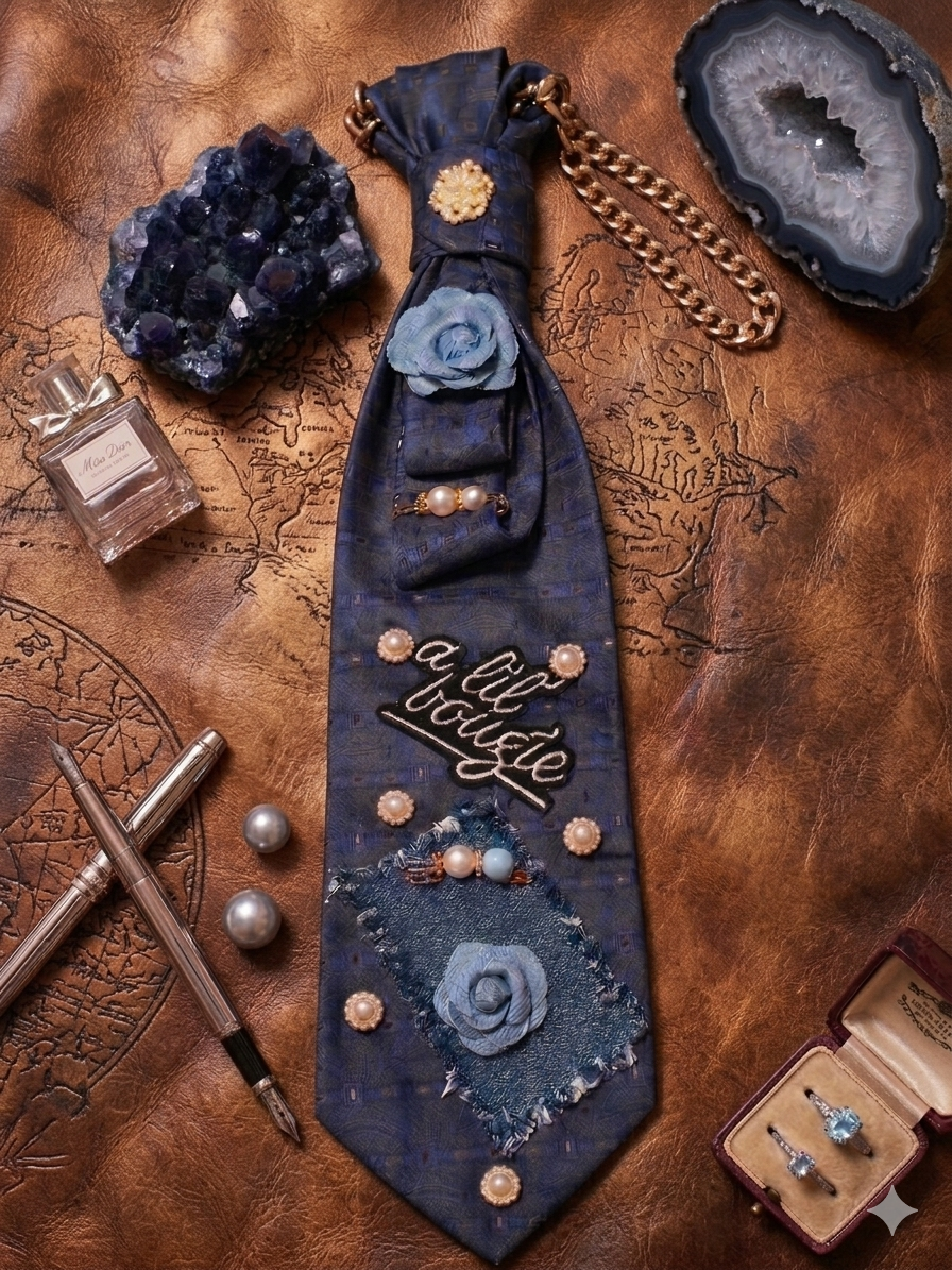 A Lil Bougie Statement Necklace Tie – Blue Denim Luxe