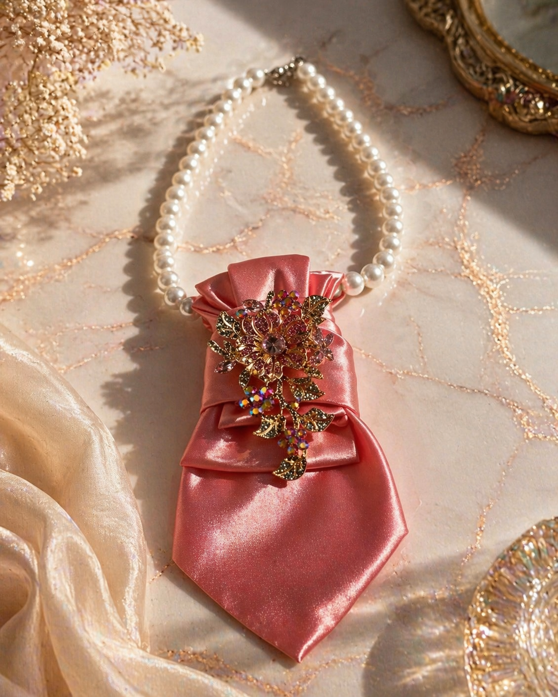 Blush Pearl Luxe Statement Necklace Tie