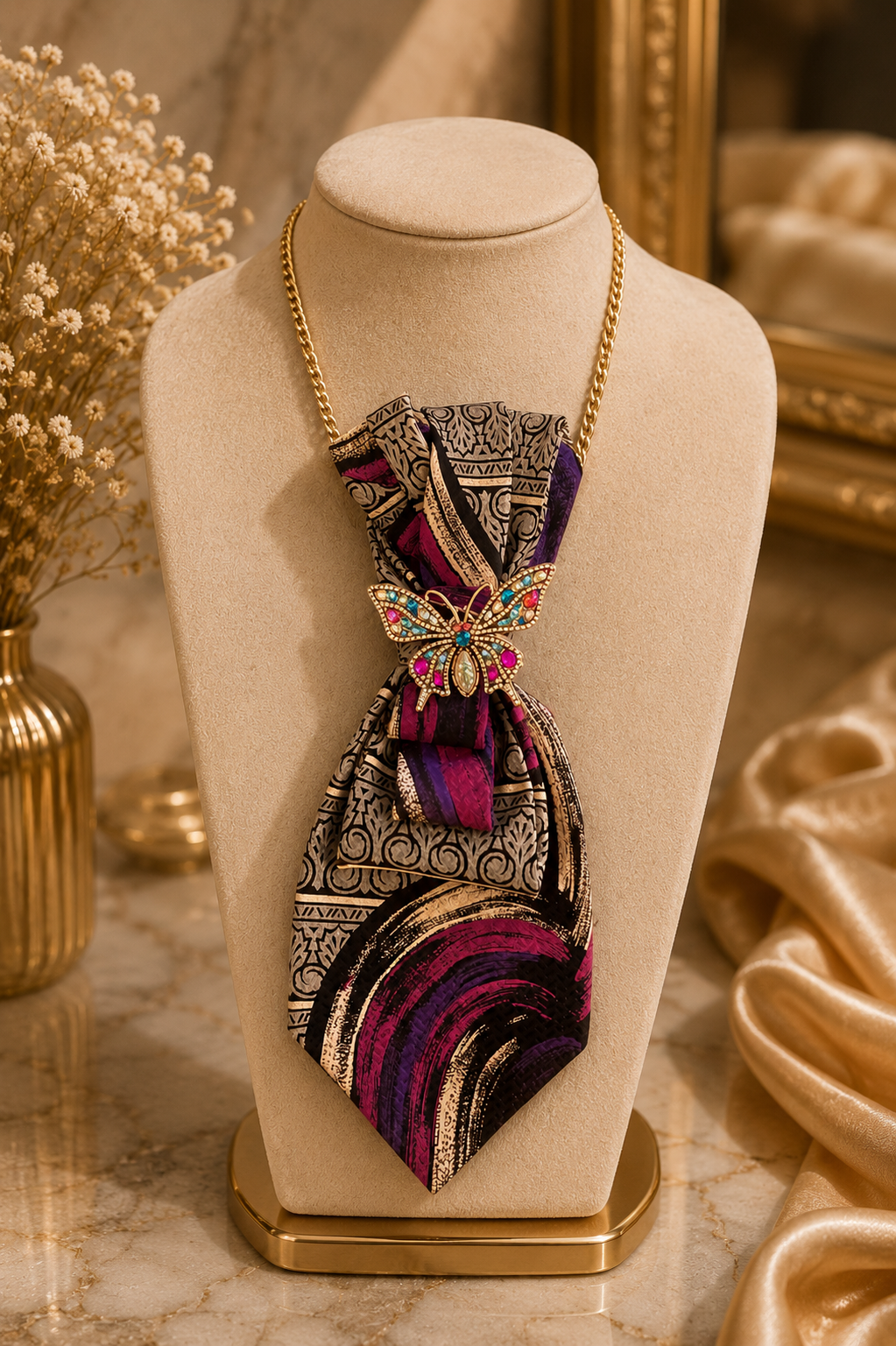 Butterfly Jewel Statement Necklace Tie