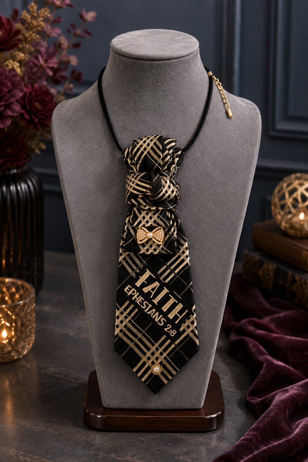 Faith Ephesians 2:8 Statement Necklace Tie