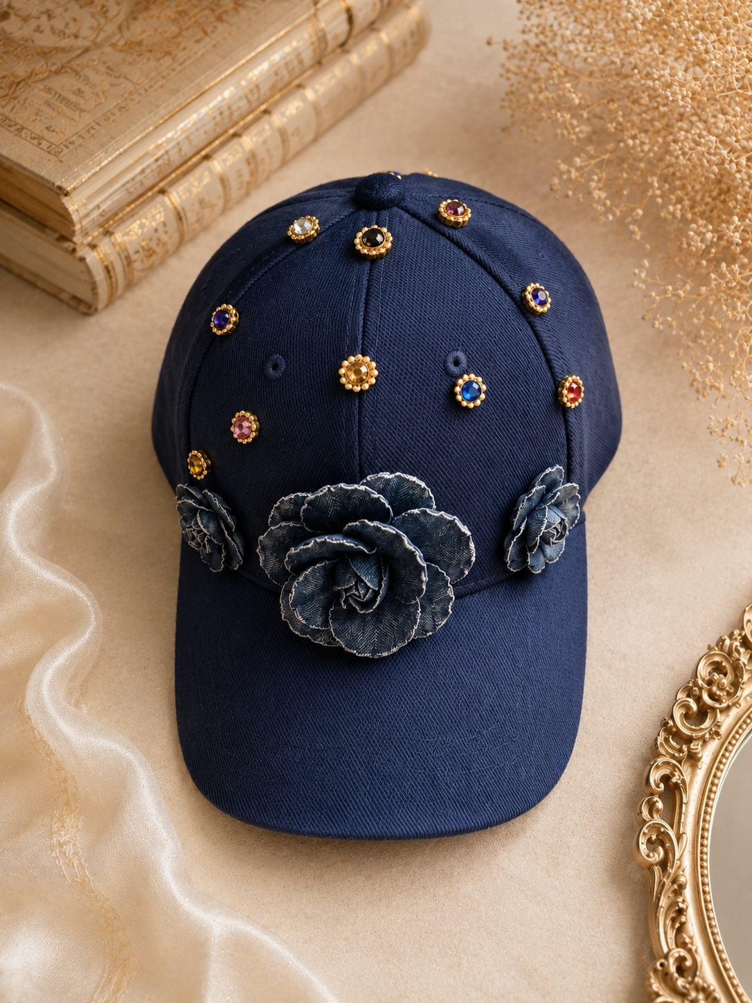 Navy Bloom Statement Hat
