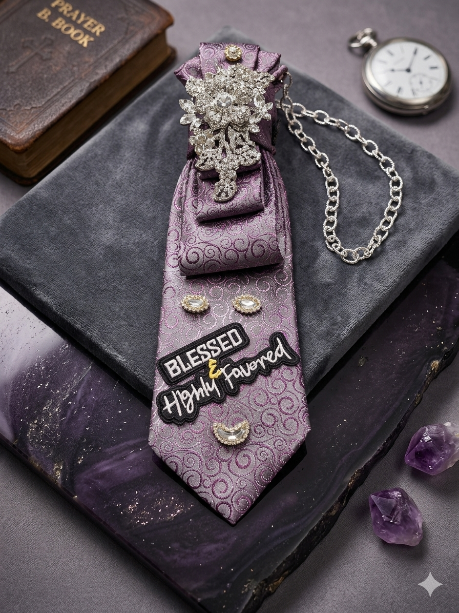 Blessed and Highly Favored Statement Necklace Tie-Lavendar Luxe
