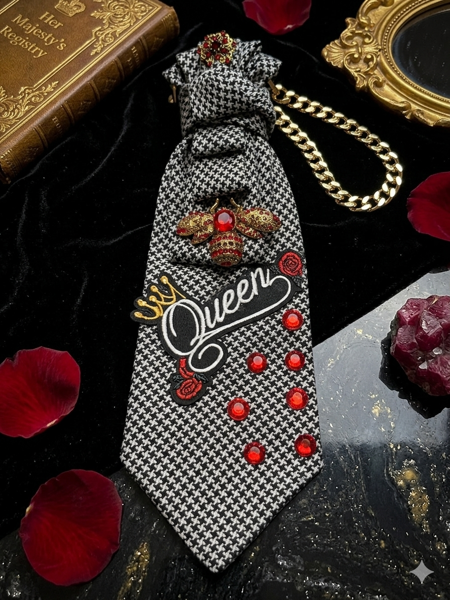 Queen Bee Statement Necklace Tie-Black and Red Luxe