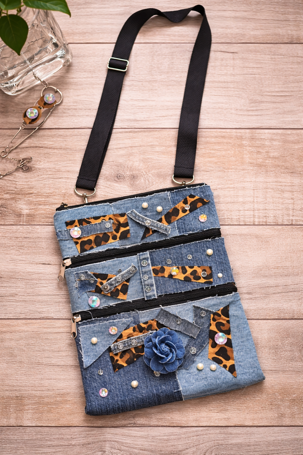 Denim Statement Crossbody-Leopard Detail