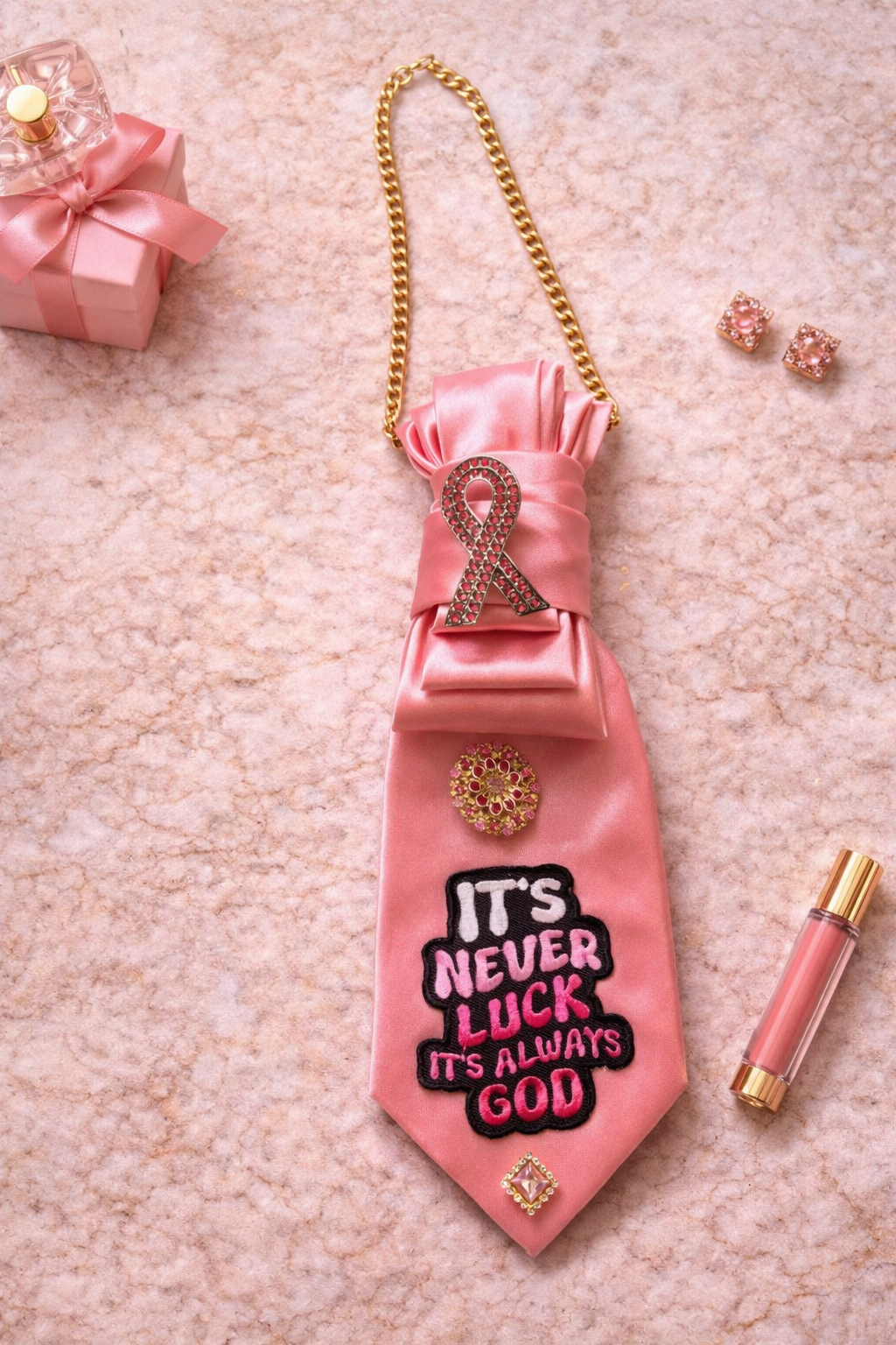 "It's Always God" Breast Cancer Necklace Tie-Pink